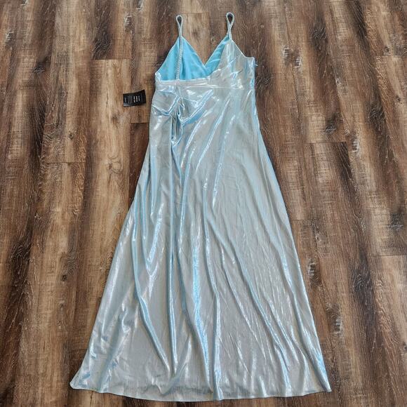 Retrofete Yesi Dress in Blue Silver XXL NWT Metallic Maxi Spaghetti Straps - Picture 7 of 13